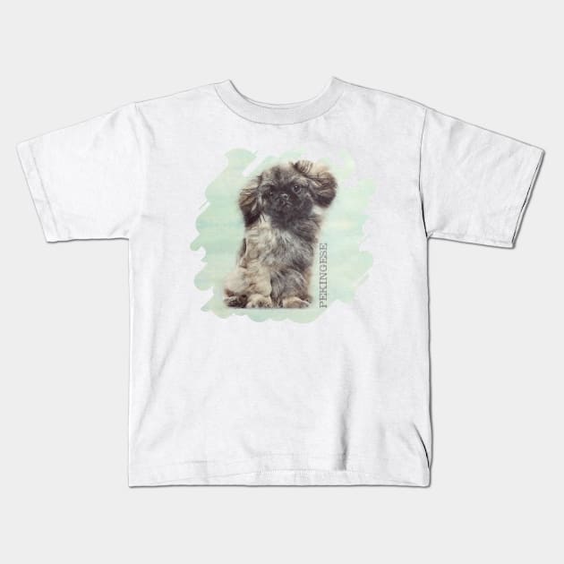 Sketch  of fluffy  Pekingese puppy Kids T-Shirt by Nartissima